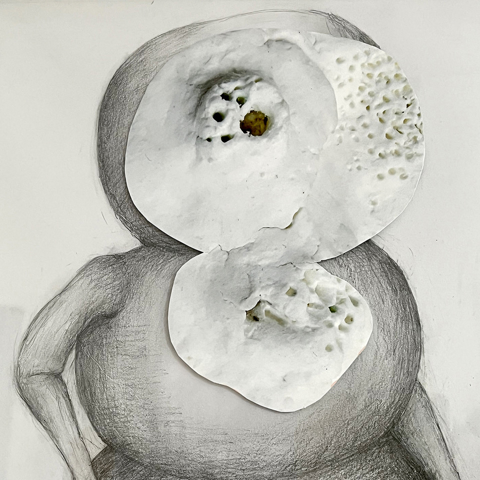 „Versuch 11-07-2025-03“, Graphit auf Papier und C-Print, 40 x 30 cm