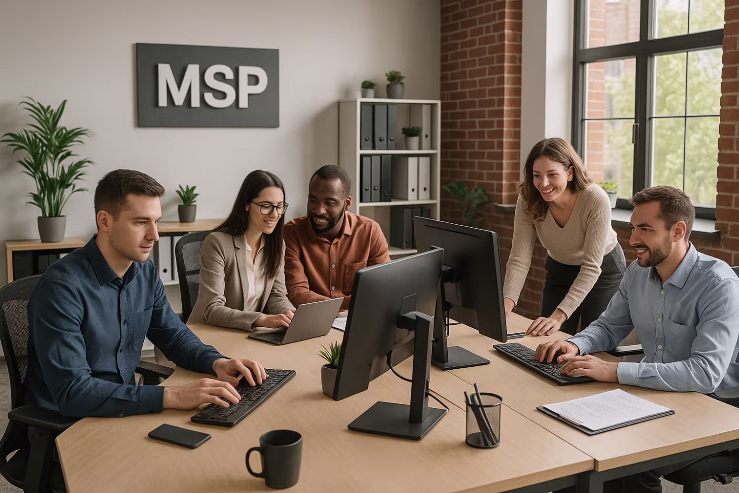Collaborative MSP company office mid-morning