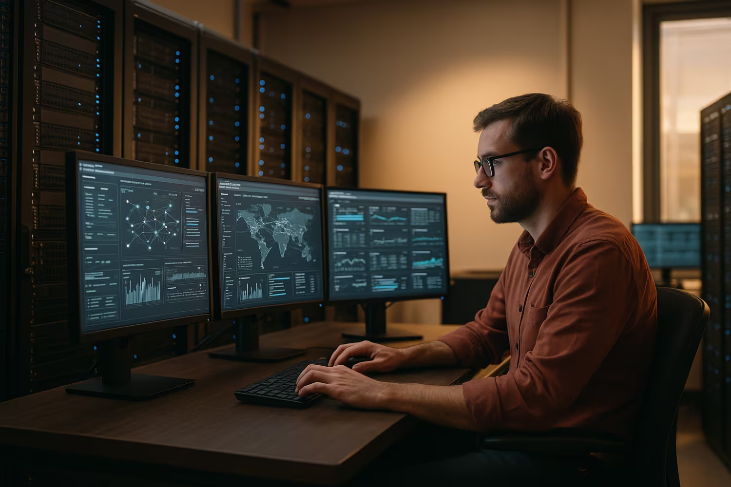 Engineer managing modern IT infrastructure support