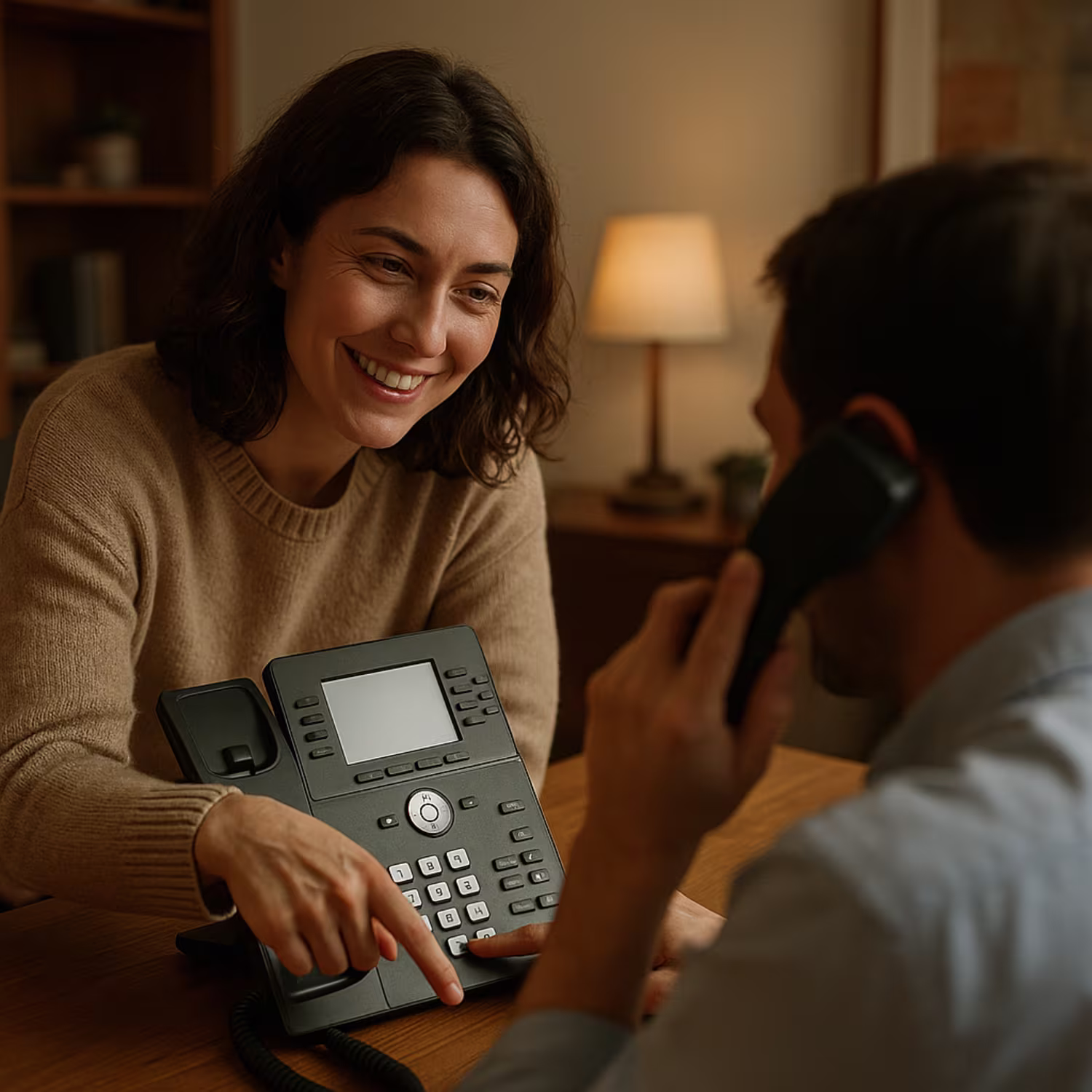 Professional assisting with business phone system