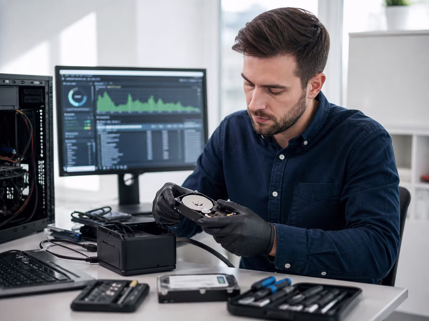 IT professional providing data recovery services