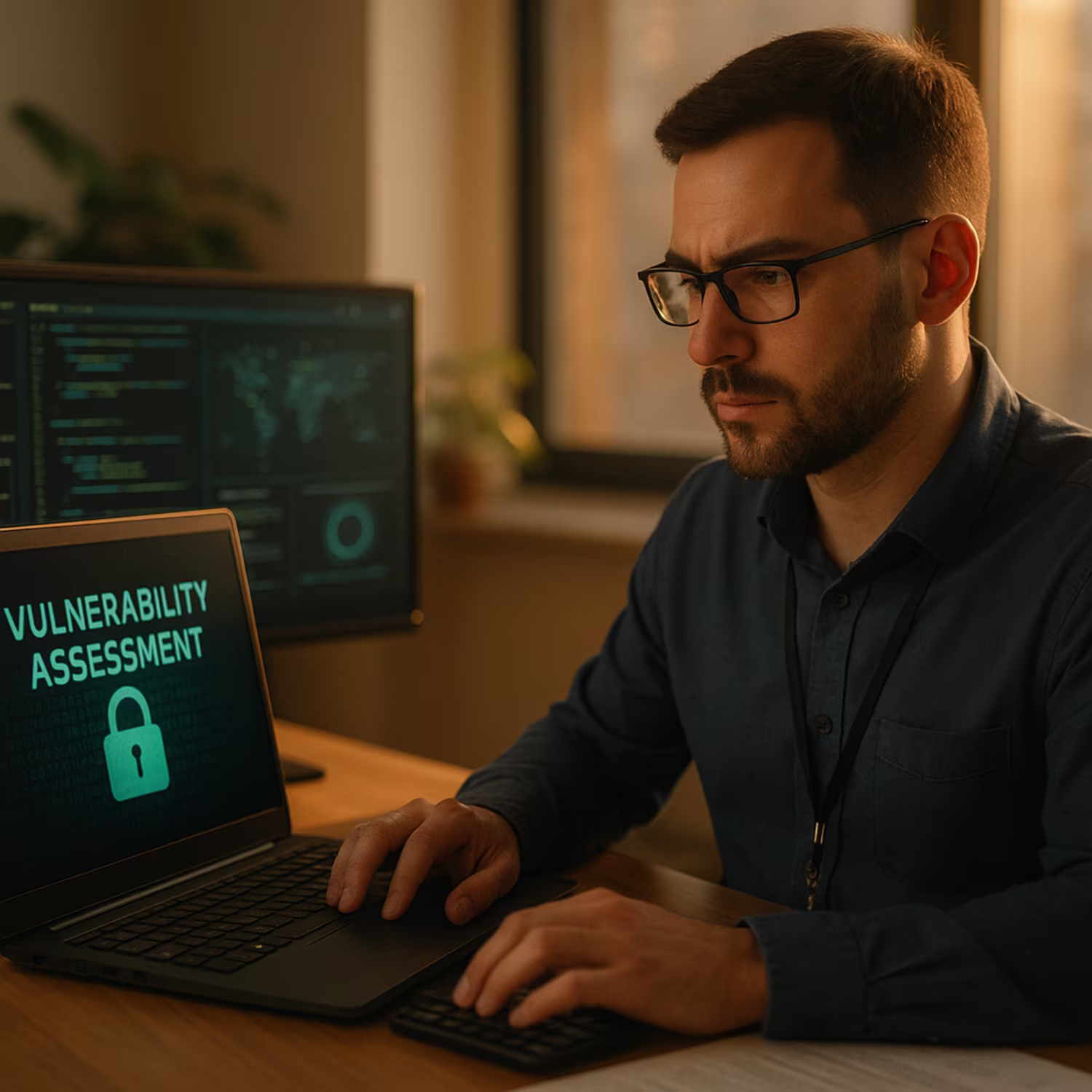 Cybersecurity specialist conducting vulnerability assessment