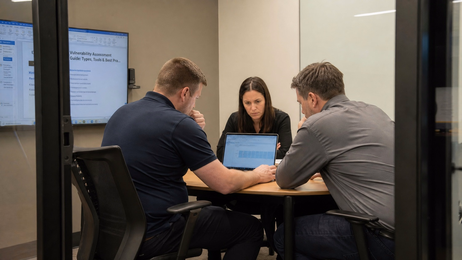 SMALL CONFERENCE ROOM An IT professional  three people seated around a small