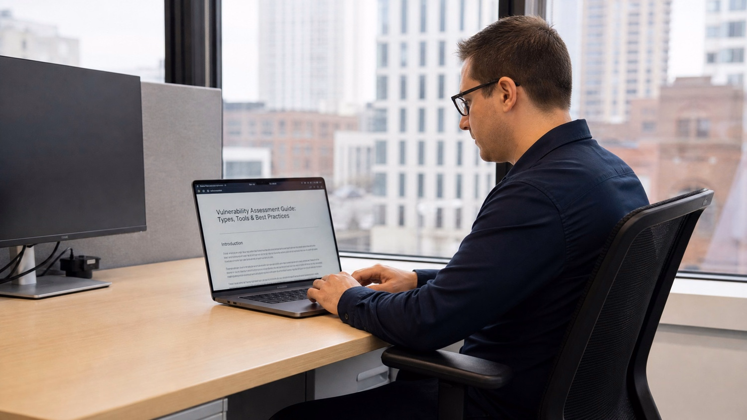 WINDOW SEAT LAPTOP An IT professional  one person working on a laptop at a de