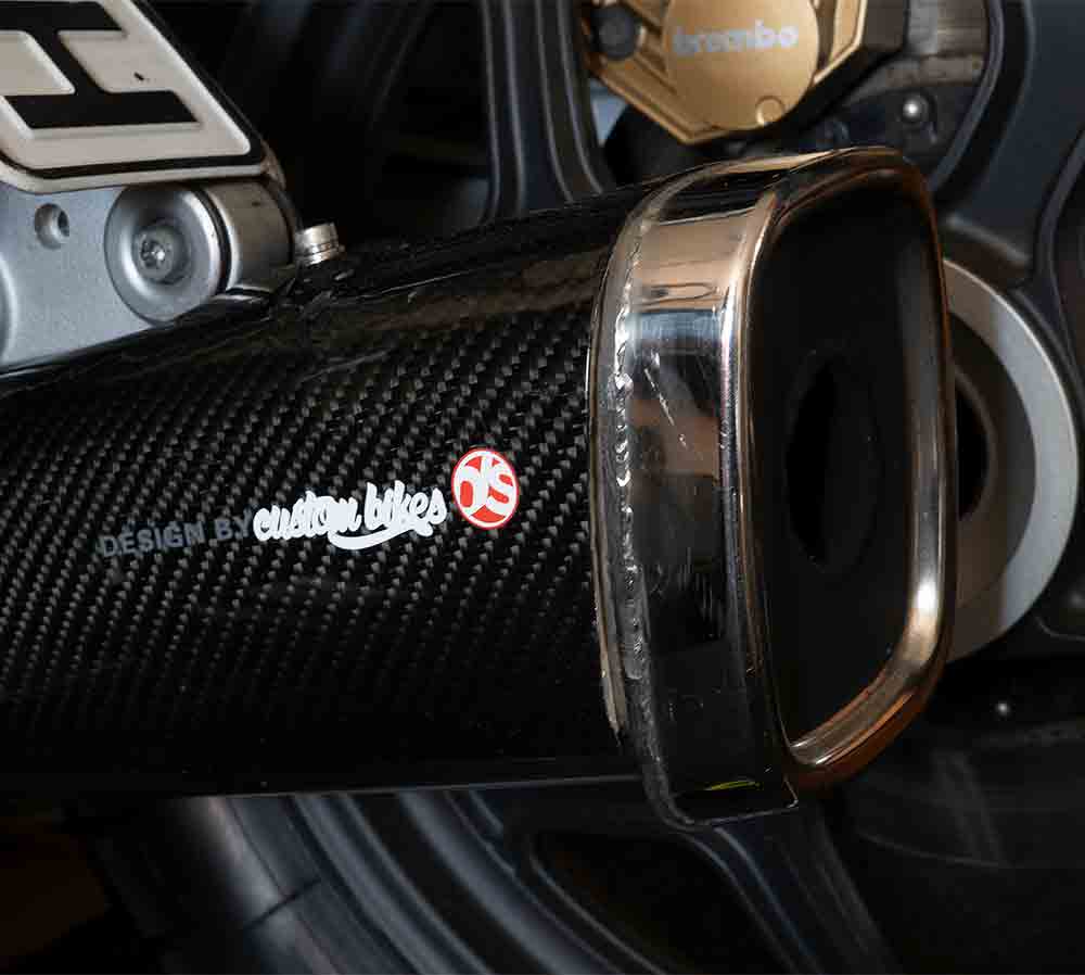 BMW K199 Exhaust with carbon fibre shield.