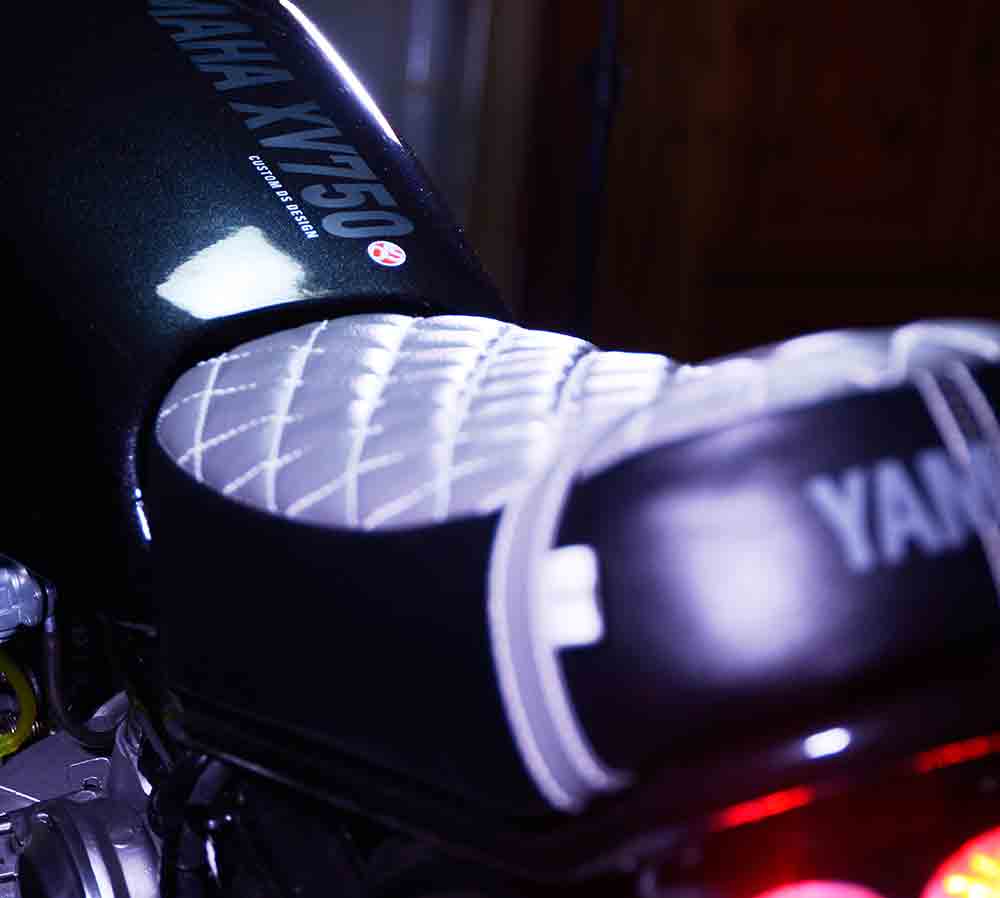 Custom hand made seat on Yamaha xv750 custom bike build 