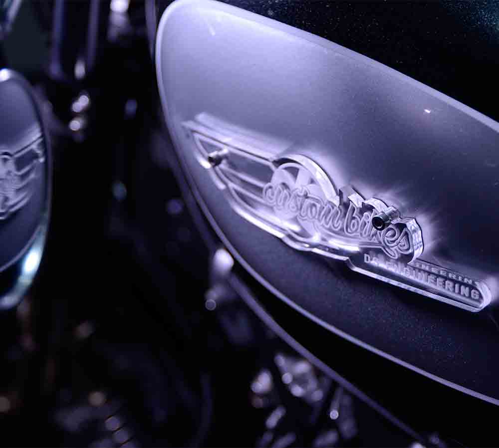 Laser cut design tank emblems for Yamaha xv750 custom bike build