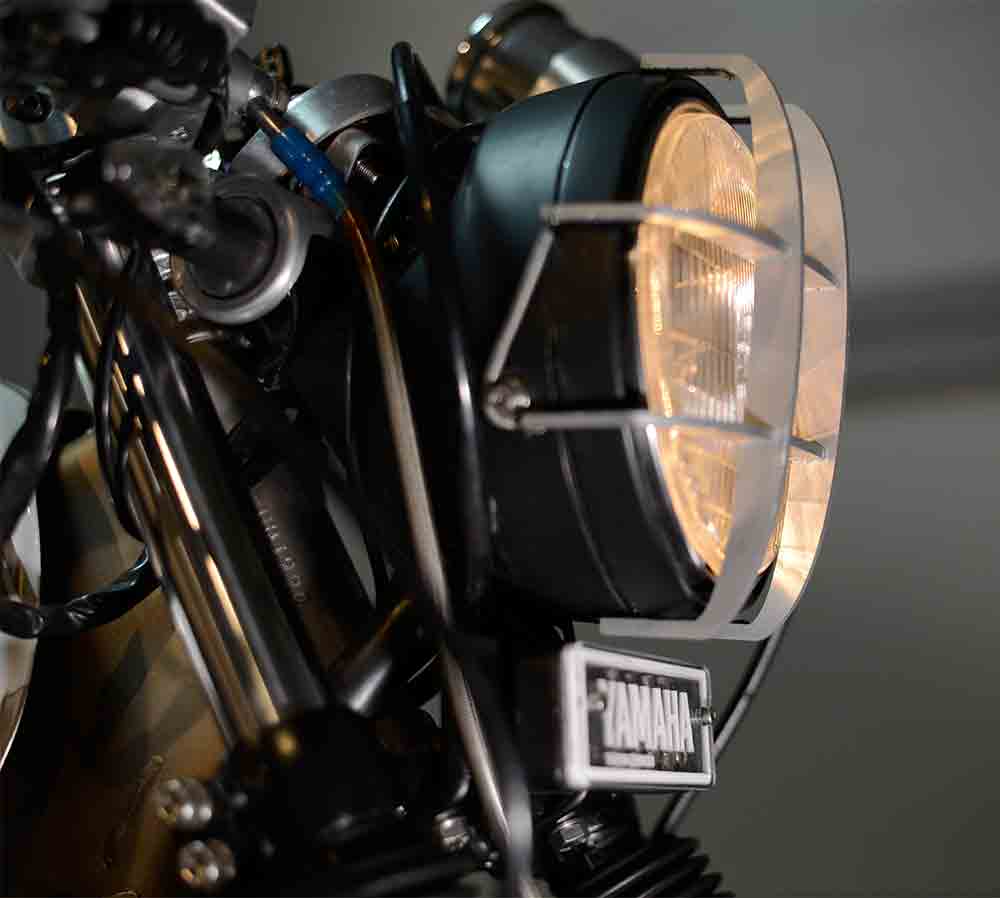 Custom headlight design for bike build Yamaha xv750 Virago by Custom bike builders DS engineering