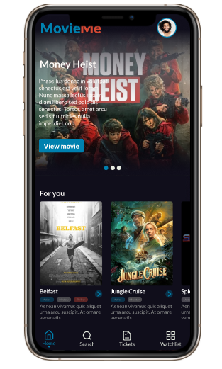 MovieMe project homepage mockup