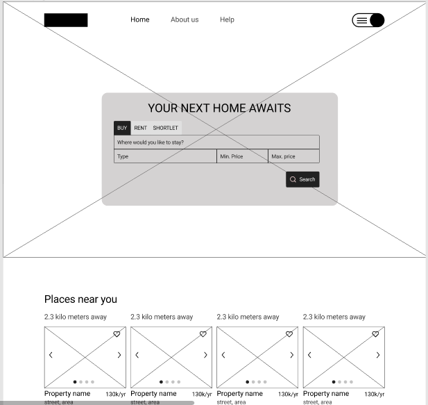 haven digital wireframe of home screen