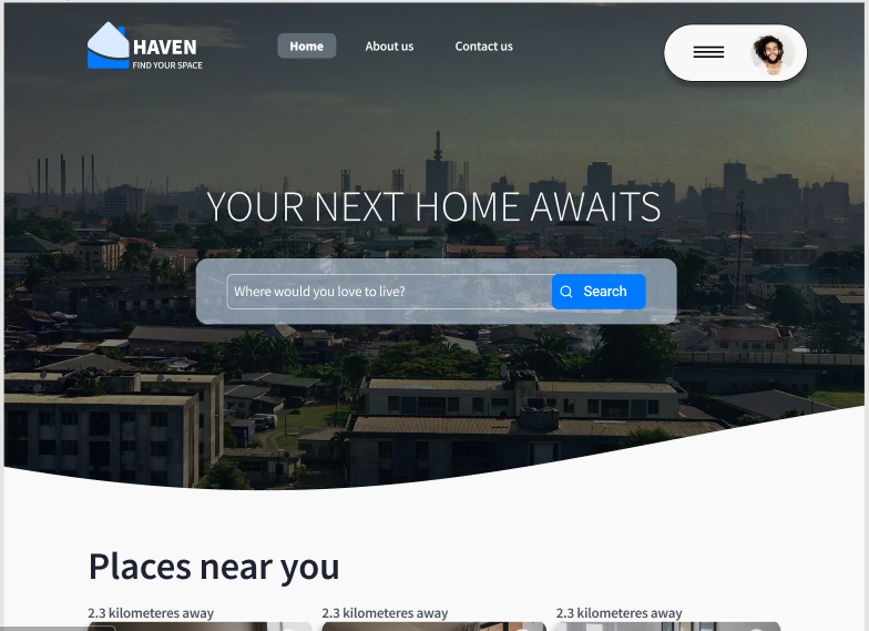 haven mockup of home screen