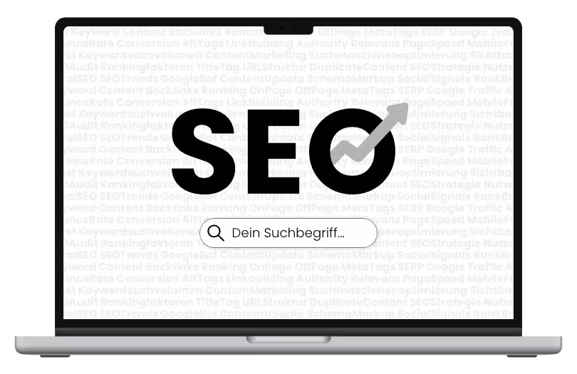 Macbook mit SEO Anzeige und Suchfeld