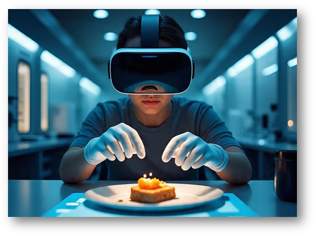 A person wearing virtual reality goggles and glovesAI-generated content may be incorrect.