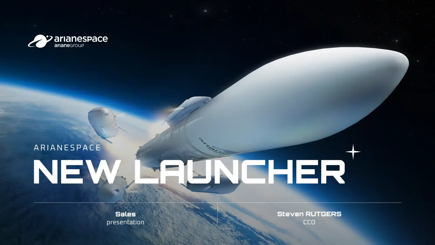 Slide ppt de couverture pour arianespace, new launcher