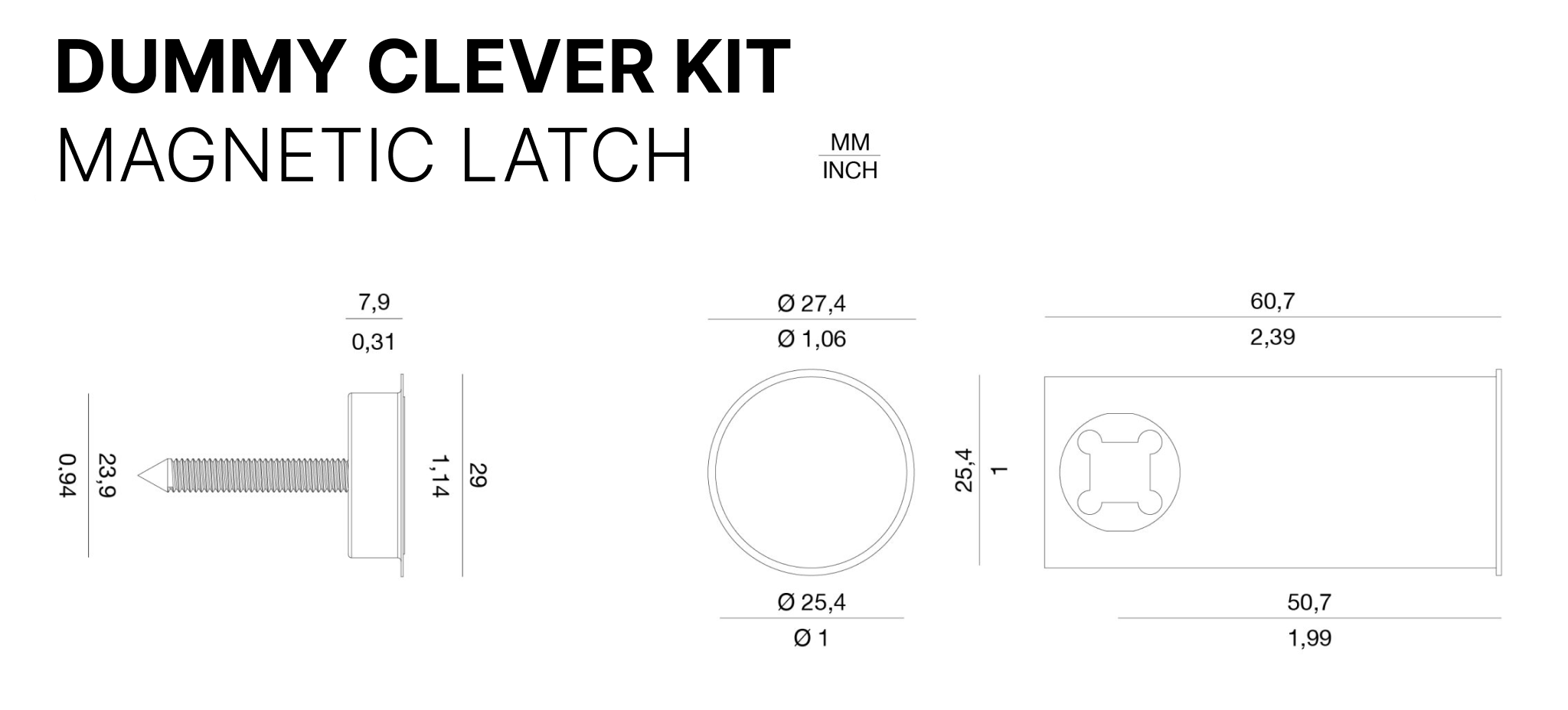 Verum Dummy Clever Kit - Dummy door hardware for single closet doors. Door hardware Made in Italy.