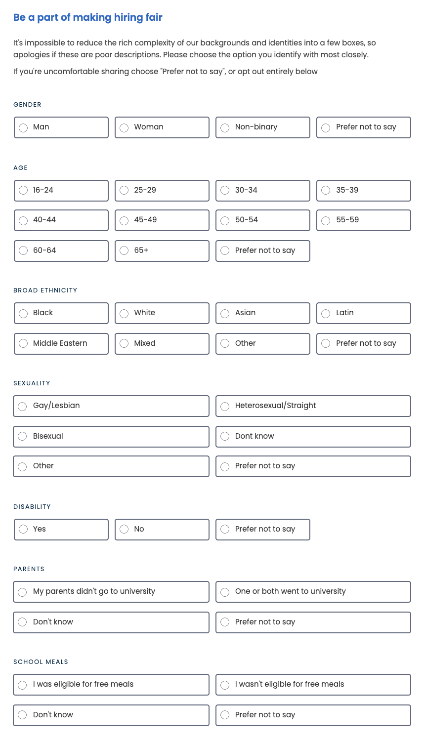 Applied equal opportunities form