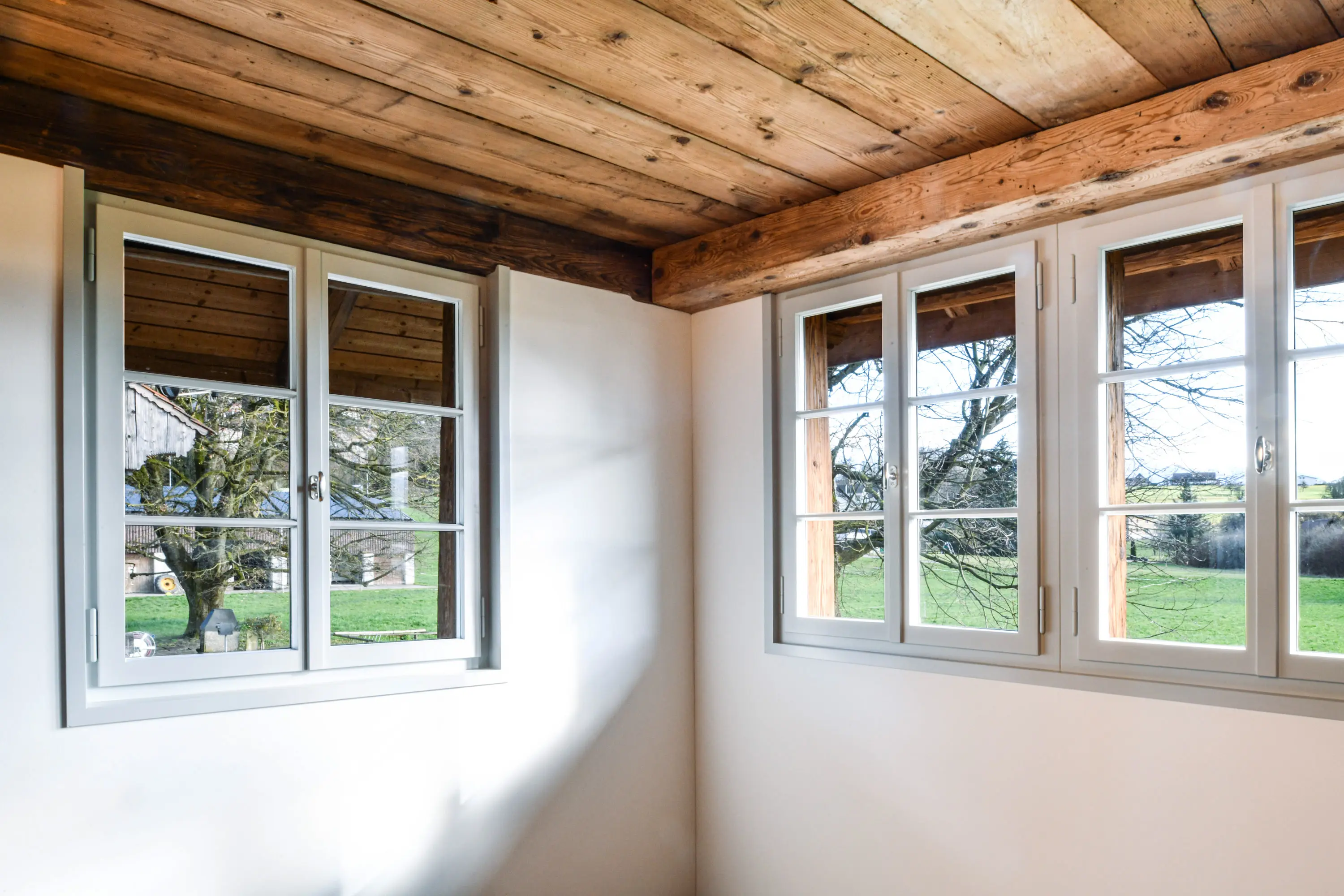 hell gestrichene Trennflügelfenster