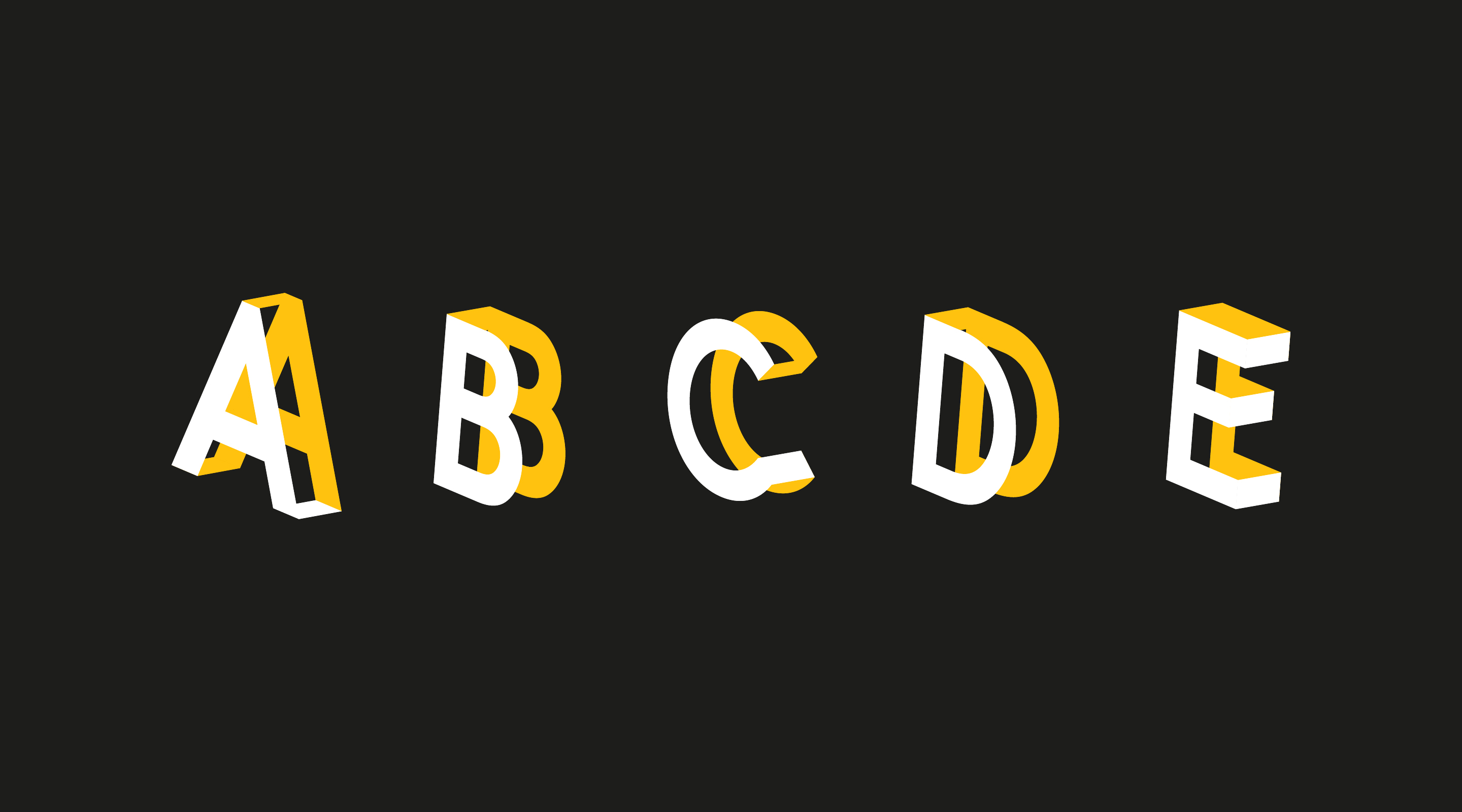 Knockout display typeface showing oversized three-dimensional letterforms with knocked-out faces in a two-tone yellow palette