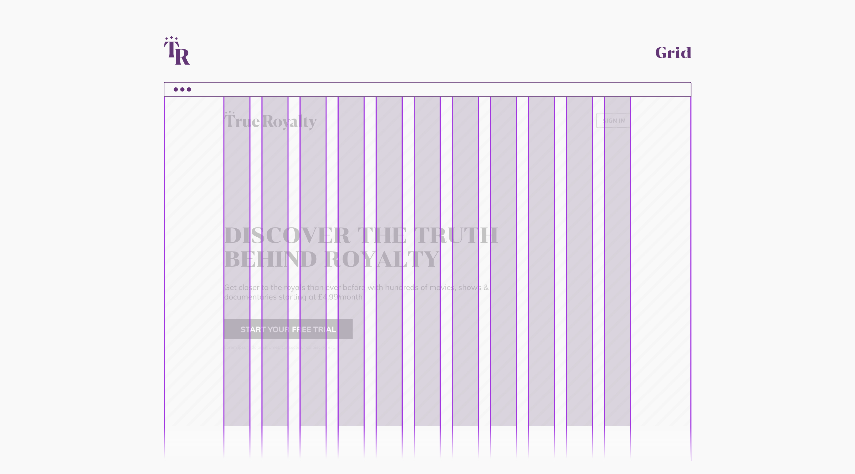 True Royalty TV homepage redesign with large typography and elegant patterns