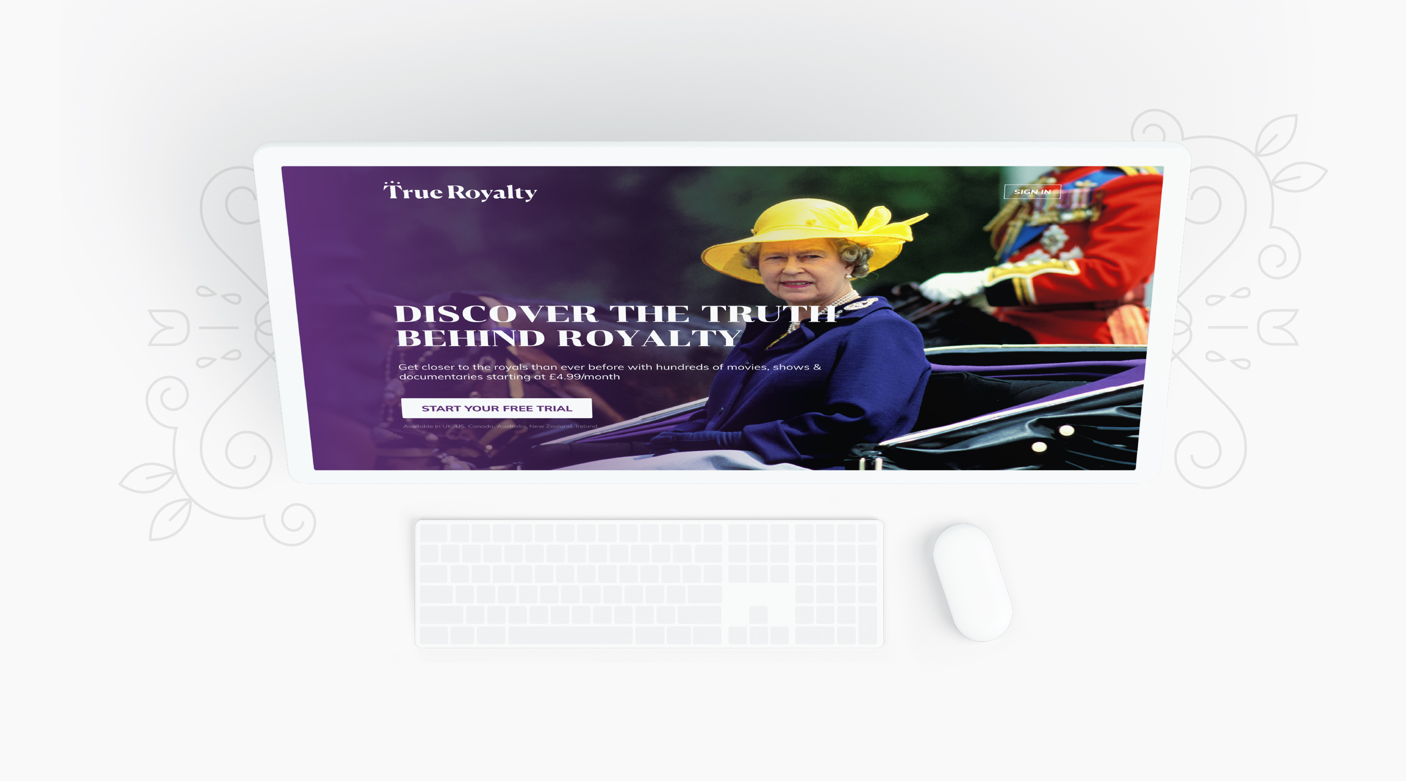 True Royalty TV website layout with subtle gradients and graceful palette