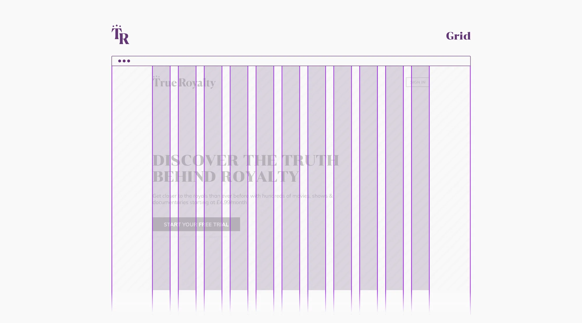True Royalty TV homepage redesign with large typography and elegant patterns