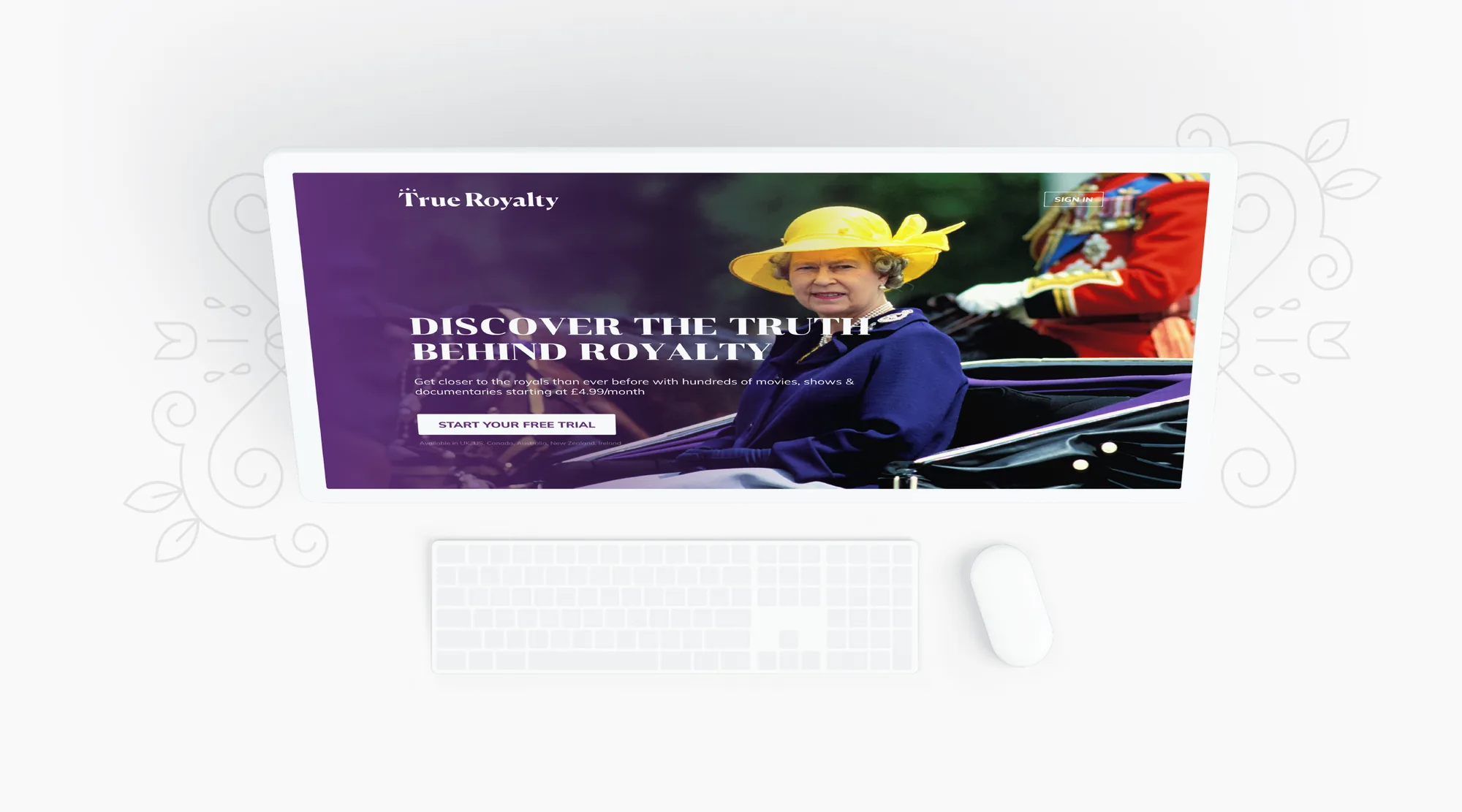 True Royalty TV website layout with subtle gradients and graceful palette