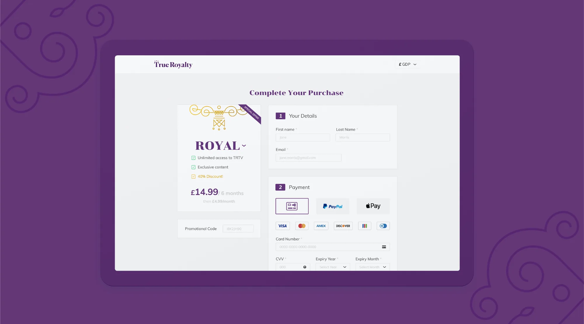 True Royalty TV programme detail page with refined typography
