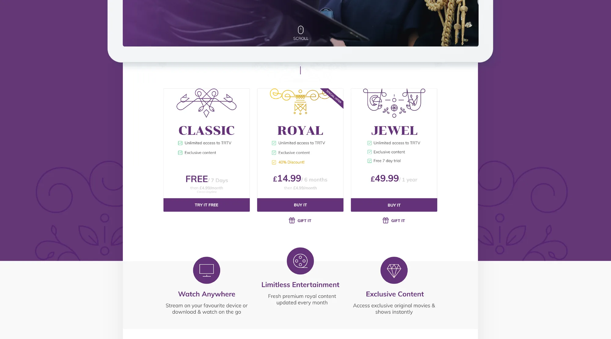 True Royalty TV navigation and category pages designed for ease of use