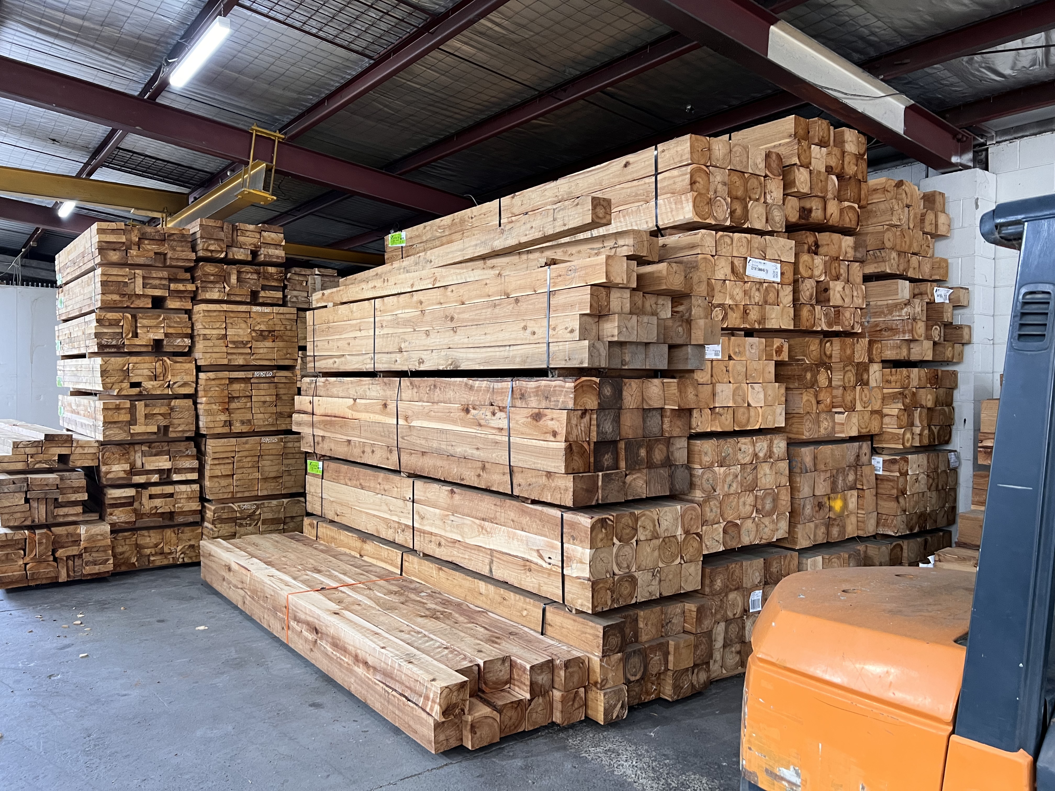 Barling's Woodworks White Cypress pine stocks showing just some of the Cypress we stock in many sizes for Bollards and post and rail fencing 