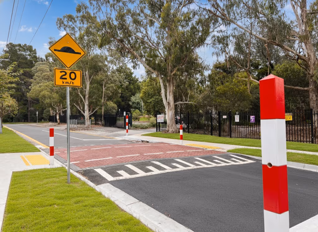 Red and White Timber School Crossing posts 