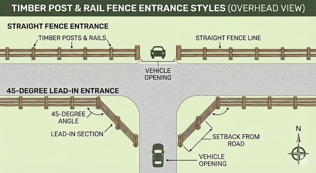 Post and rail fence Entrance layout 
