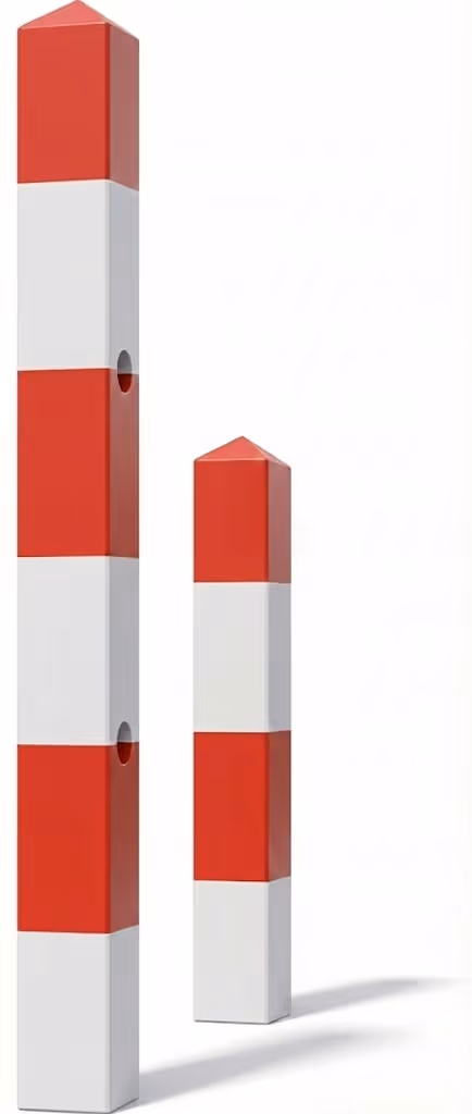 Two school crossing posts painted red and white