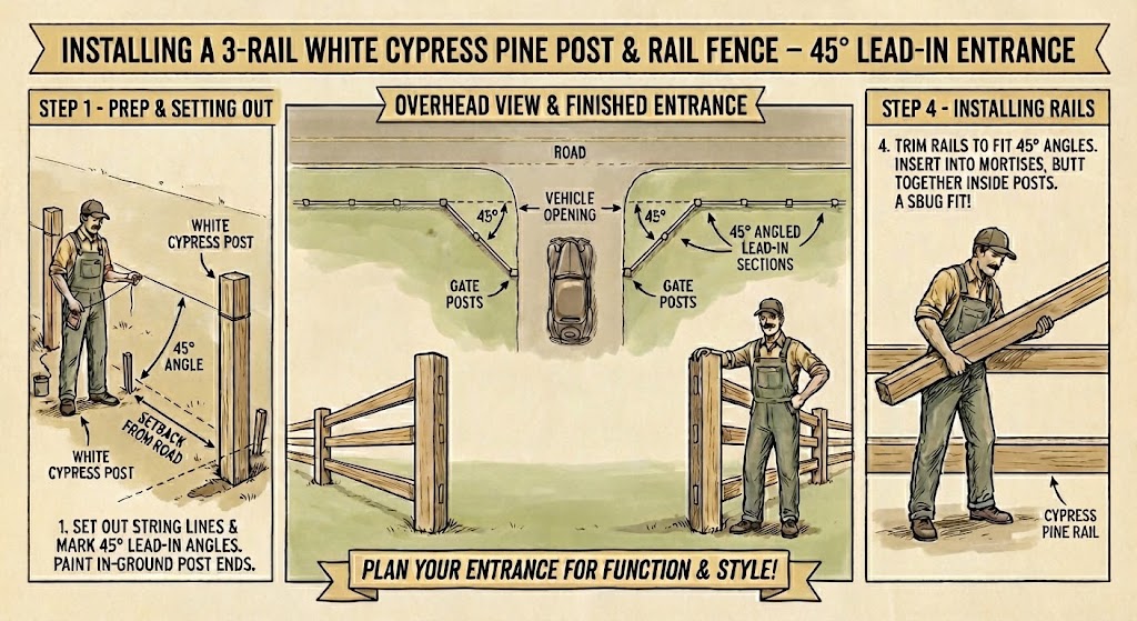 Post and rail fence Entrance layout 