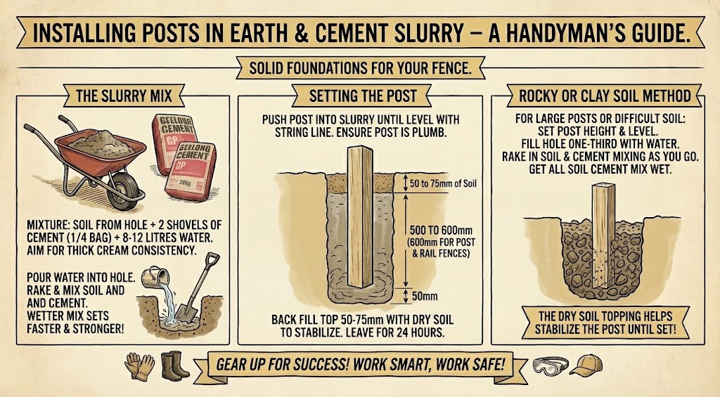 Post and rail installation in a slurry