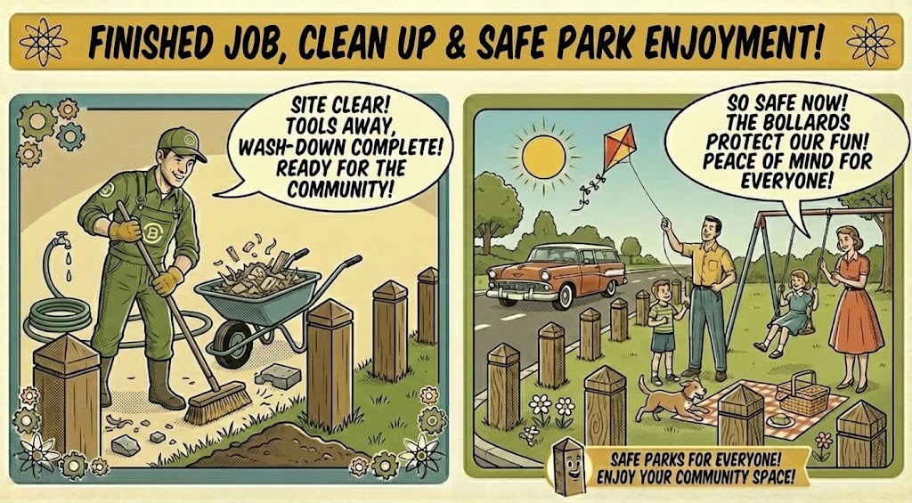 a family enjoying the safety of bollards around the playground