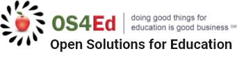 OS4Ed logo with a red apple and green and red text, captioned 'doing good things for education is good business' and 'Open Solutions for Education'.