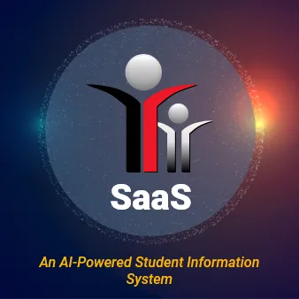 Logo with two stylized human figures in black and red above the word SaaS, with the tagline An AI-Powered Operating System below.