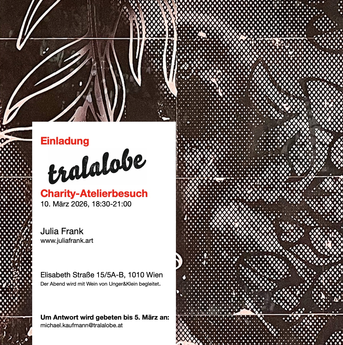 Einladung zum Charity-Atelierbesuch bei Julia Frank
