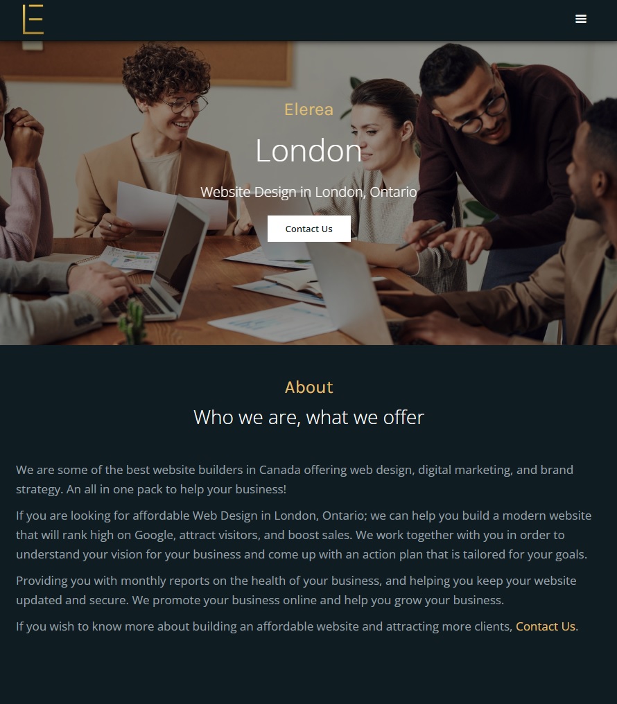 Web page for design and marketing in London, Ontario