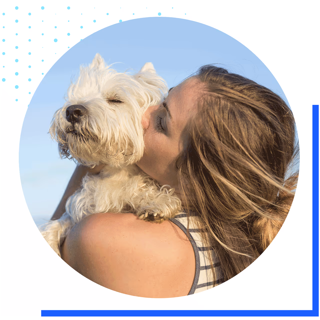 A girl kissing her dog gently