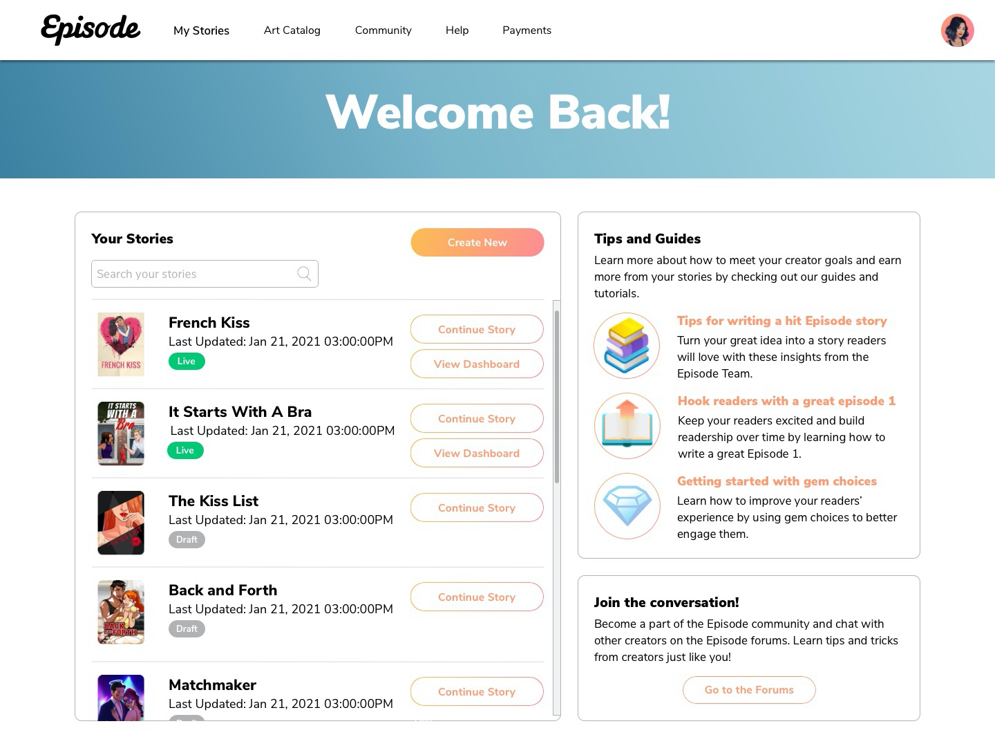 Redesigned writers portal home page.