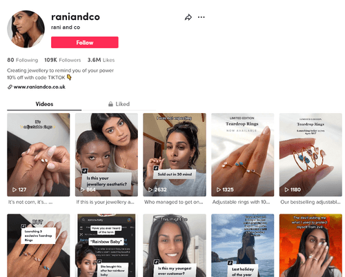 TikTok screenshot of Rani and Co