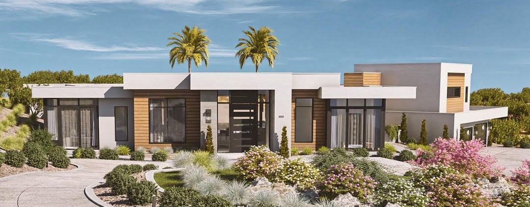 Beautiful house with palm trees