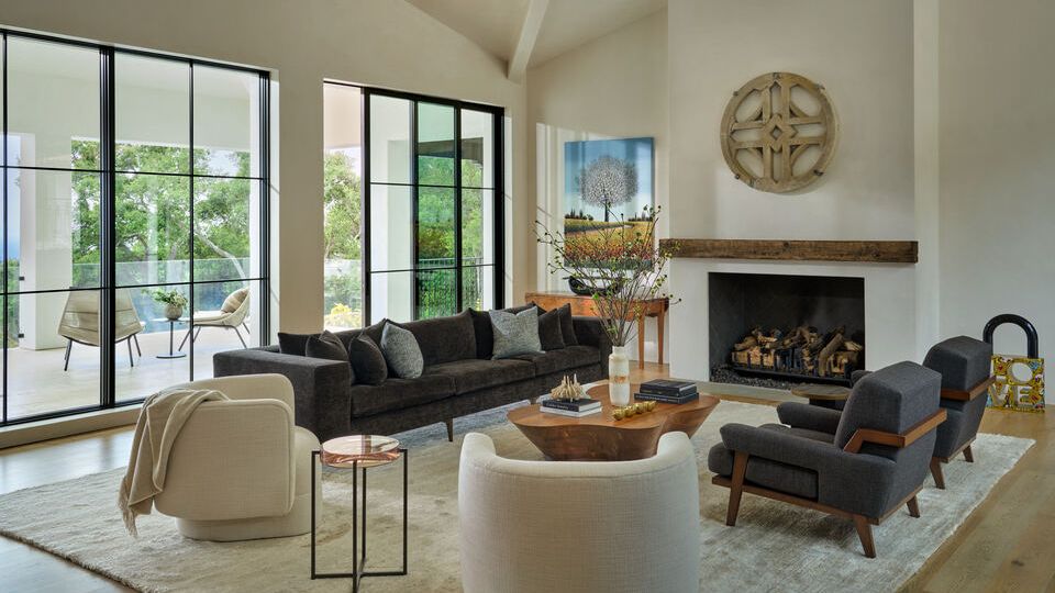Interior of a luxury house with fireplace
