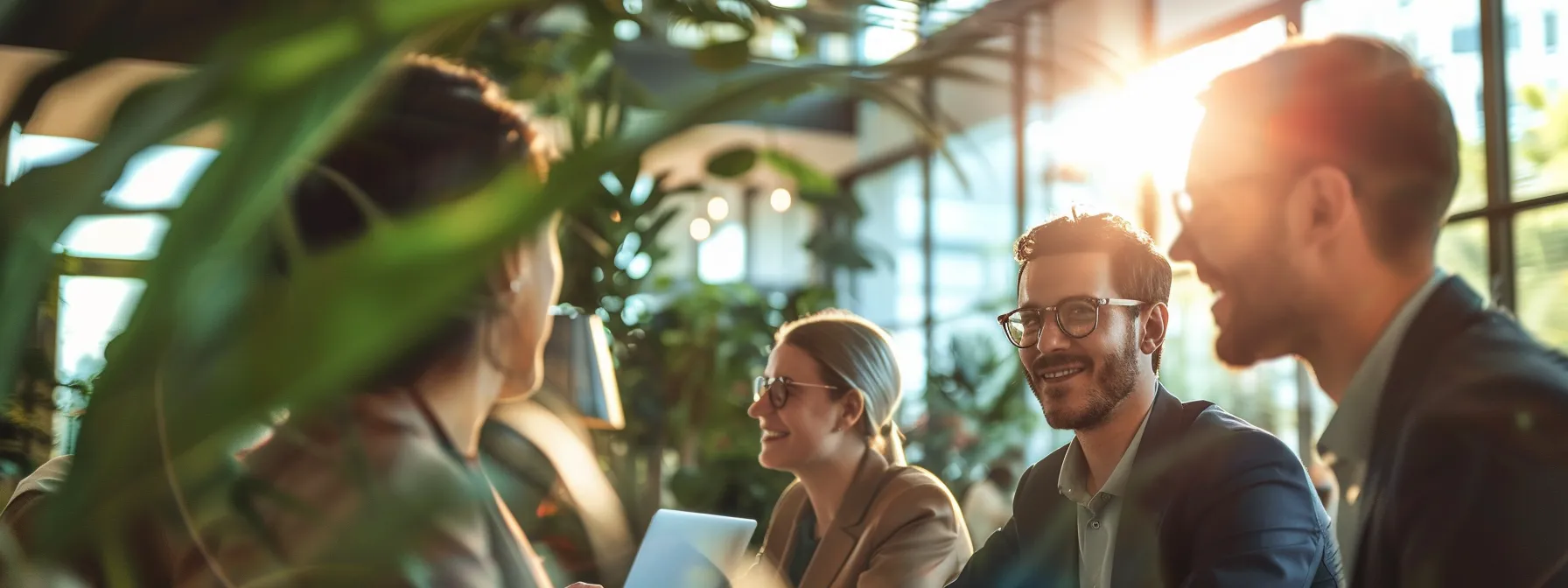 business professionals in a conference room discussing the benefits of using storage units for long-term organizational skills.