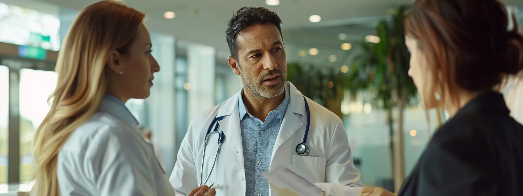 business professionals comparing costs and insurance options at a heart hospital.