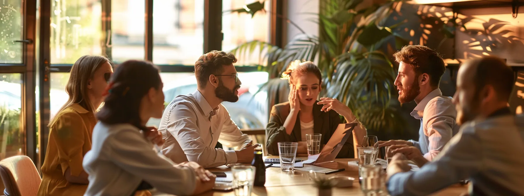 a group of business professionals engaged in a focused discussion about ai's impact on marketing.