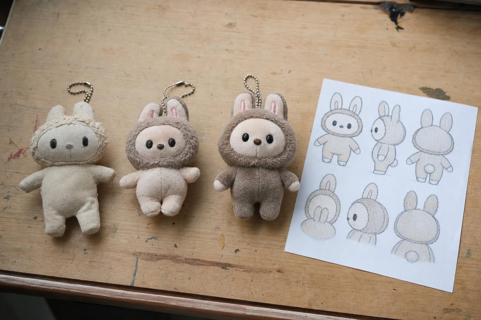 Plush keychains size lineup