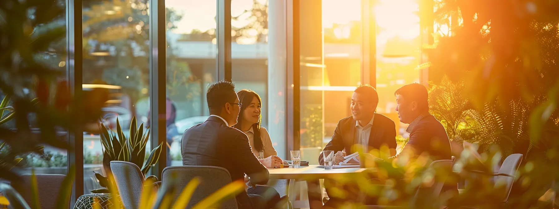 business professionals engage in discussion over important plumbing service decisions.