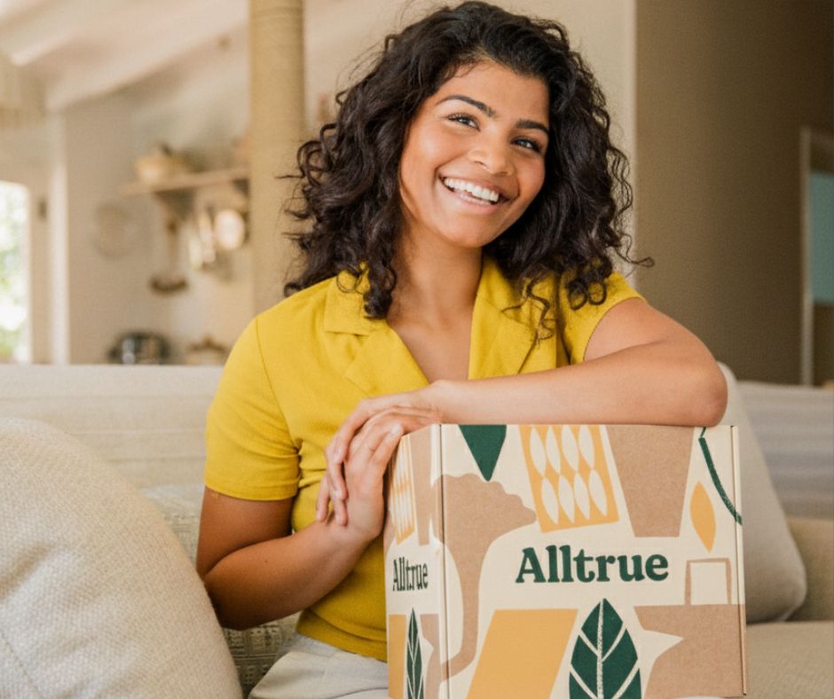Open Alltrue box wit home wares, accessories, low waste lifestyle goods and more